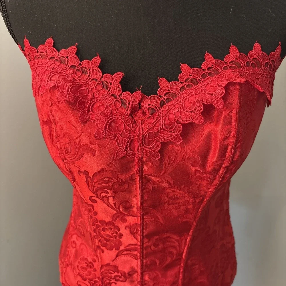 Fredericks Of‎ Hollywood Dream Corset Size 42 Lace Up Cincher Red Burlesque
